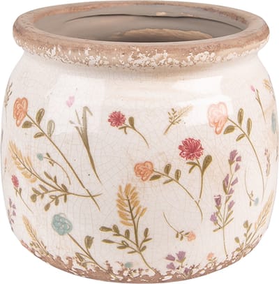 Keramiek Bloempot voor Binnen – Roze Bloemen – Rustieke Pot – Ø 15 cm – Bloemenmotief