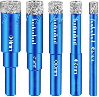 ACTIE!! Diamantboorset 5 delig Waxboren - Tegelboren Droog waxkoeling 6, 8, 10, 12 en 14mm