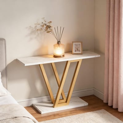 MIVRAY Consoletafel - Slank Design Met Metalen V Poten - Voor Hal En Woonkamer - Hout En Metaal - 110x30x80 Cm
