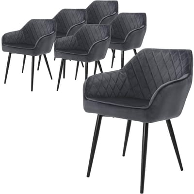 Eetkamerstoel set van 6 antraciet fluwelen bekleding met metalen poten incl. montagemateriaal ML-Design