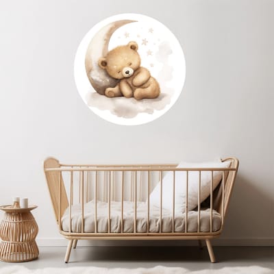 Muurcirkel sticker Beer op maan - Ø 80 cm - Dieren - leeuwen en luipaarden - Muurcirkel binnen - Wanddecoratie - muursticker - Babykamer en kinderkamer