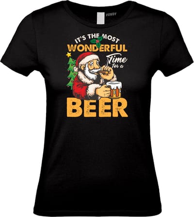 Dames t-shirt Wonderfull Time For A Beer | Foute Kersttrui Dames Heren | Kerstcadeau | Kerstpakket | Zwart (Dames) | maat XS