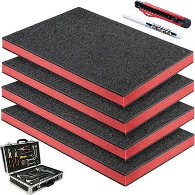 Set van 4 Gereedschapsdozen 40 x 30 x 4 cm - Op maat gesneden Polyethyleen Schuim voor Gereedschap en Camera's met Snijgereedschap