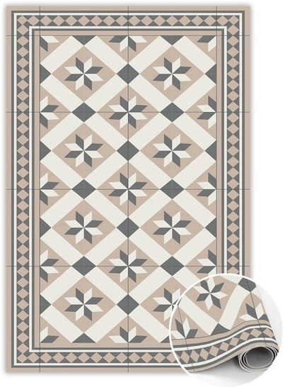 Tulup Vinyl Tapijt - Achtpuntige sterren PVC Vloer Mat - 60 x 90 cm - Beige Vloerkleed Vinyl - PVC Tapijt - Tapijt Vinyl - Kantoortapijt - Woonkamertapijt