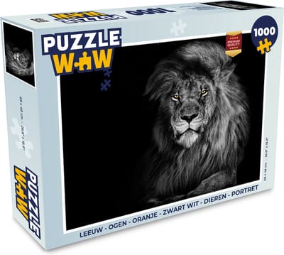 Puzzel Leeuw - Ogen - Oranje - Zwart wit - Dieren - Portret - Legpuzzel - Puzzel 1000 stukjes volwassenen