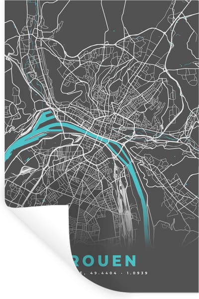 Muurstickers - Sticker Folie - Rouen - Frankrijk - Stadskaart - Kaart - Plattegrond - 20x30 cm - Plakfolie - Muurstickers Kinderkamer - Zelfklevend Behang - Zelfklevend behangpapier - Stickerfolie