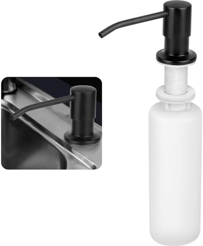 SnelShoppen - Built-in Zeepdispenser met 300ML Fles | RVS Afwasmiddel Dispenser voor Keuken en Badkamer, 360° Draaiend, Herbruikbaar en Navulbaar