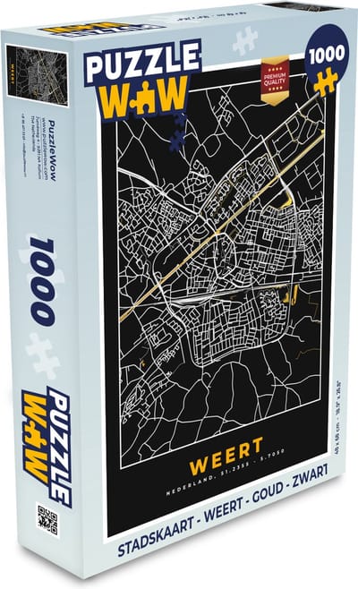 Puzzel Stadskaart - Weert - Goud - Zwart - Legpuzzel - Puzzel 1000 stukjes volwassenen - Plattegrond