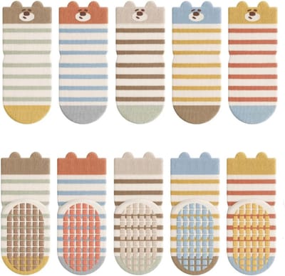 5 Paar Antislip Baby Sokken van Katoen voor Winter met Dierlijke Ontwerpen voor Meisjes en Kinderen, Ideaal voor Binnenactiviteiten en Comfortabele Pasvorm