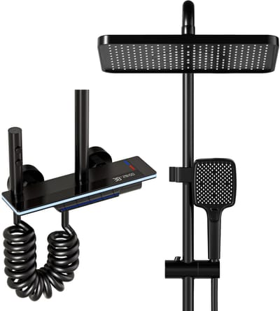 LUMÉ STORE Doucheset - Douchekop - Regendouche - Douchestang - LED Display - Waterval - Handdouche - 4 Functies - RVS - Zwart
