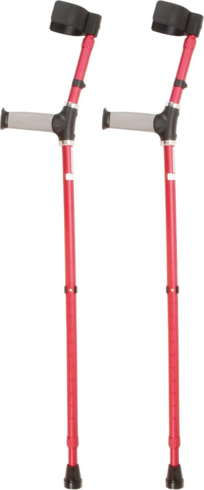 Premis - Elleboogkrukken - Softgrip Handvatten - Verstelbaar 75-100 cm - Paar - Open manchet - Mat Rood