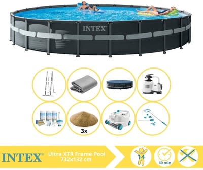 Intex Ultra XTR Frame Zwembad - Opzetzwembad - 732x132 cm - Inclusief Onderhoudspakket, Filterzand, Onderhoudsset en Luxe Zwembad Stofzuiger