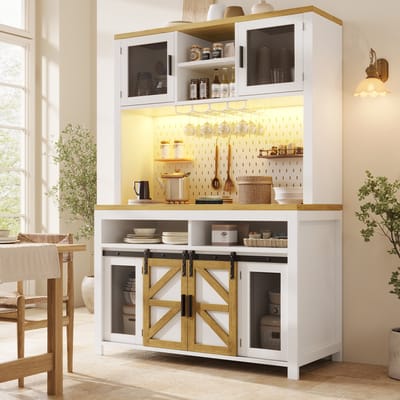 OKWISH Keukenkast Hoge Kast Met Led En Usb Stopcontact 120x40x174,5 Cm Multifunctionele Opbergruimte MDF Wit
