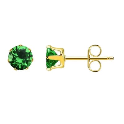 Aramat Jewels | Oorbellen | RVS Zirkonia Oorbellen Donkergroen Rond - Groene Kristal Oorstekers | Goudkleur / 3mm | | | Staal | Kinderen, Volwassenen | Verkleurd niet