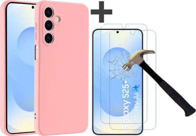 Hoesje geschikt voor Samsung Galaxy S25 Plus hoesje zacht siliconen met 2 Stuks gehard glas Screenprotectors- Arara backcover - Licht Roze