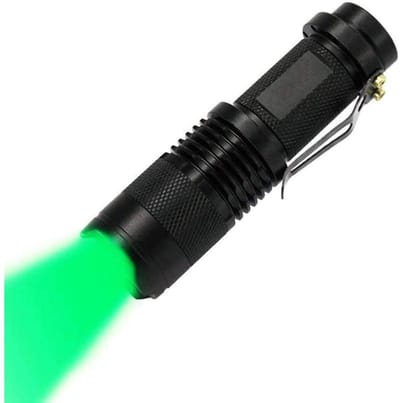 longziming -Mini Zaklamp - groene Licht - Instelbare Focus En Wasserdicht - Camping Jacht Wandelen - Zwart - 1 Stuks