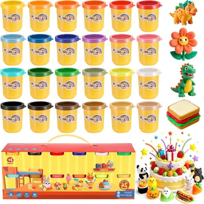 24 Kleurige Modelleerklei in 24 Potjes voor Kinderen met Accessoires, Creatief Speelgoed en Cadeau voor Jongens en Meisjes, 50g per Potje
