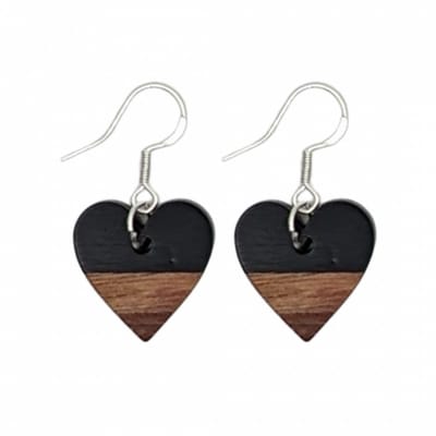 Oorbellen - hart hout-zwart-zilver-Mignon -Charme Bijoux