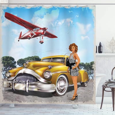 ABAKUHAUS Pin-up-Meisje Douchegordijn – B175×H220 cm – Multicolor