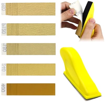 50 stuks schuurpapier met handschuurblok, diverse korrelgroottes voor houtbewerking, knutselen en meubelrestauratie