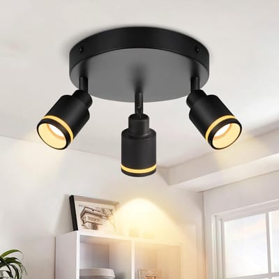 Glitzerlife - Plafondspot Plafondlamp - draaibaar en kantelbaar - moderne opbouwspot GU10 - ronde plafondlamp - metaal - Ø20cm - zwart - 3xGU10 fitting