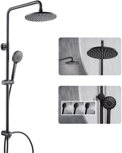 CECIPA Max Regendouche - Zwart Douchesysteem - Roestvrijstalen Doucheset - Ø 22 cm - Handdouche met 3 Functions - Wandmontage - Zonder kraan - Zwart