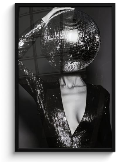 Poster in lijst - Fotolijst 60x90 cm - Posters - Discobal - Gezicht - Glamour - Zwart - Posterlijst zwart - Decoratie - Wanddecoratie woonkamer - Muurdecoratie slaapkamer