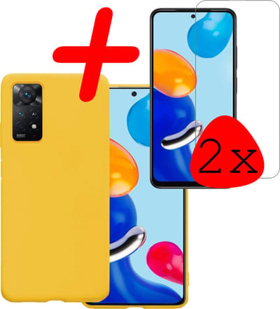 Hoesje Met 2x Screenprotector - Geschikt voor Xiaomi Redmi Note 11s - Sterk & Shockproof - Back Cover - Siliconen Case - Telefoon Hoes - Geel