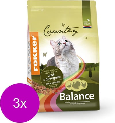 Fokker Country Balance Cat Wild&Gevogelte - Kattenvoer - 3 x 2.5 kg