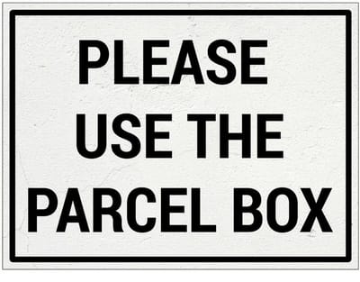 Please use the parcel box bord | Forex Re materiaal | 20 x 15 cm