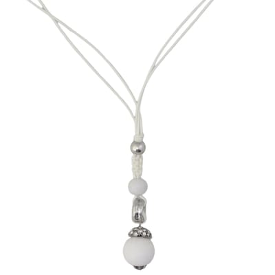 Lange ketting dames wit waxkoord pave kristalkraal – 78 cm – cadeau vrouw nikkelvrij – sautoir – witte hanger – cadeau vriendin