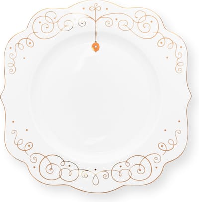 Pip Studio Royal winter white - gebaksbord ⌀17cm Wit Porselein Gouden Krullen Kerstservies van Pip Studio