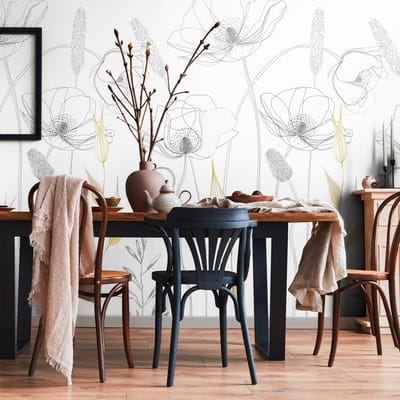 Fotobehang Profhome 392121-GU vliesbehang hardvinyl warmdruk in reliëf glad met bloemen patroon mat wit zwart geel 1,59 m x 2,8 m