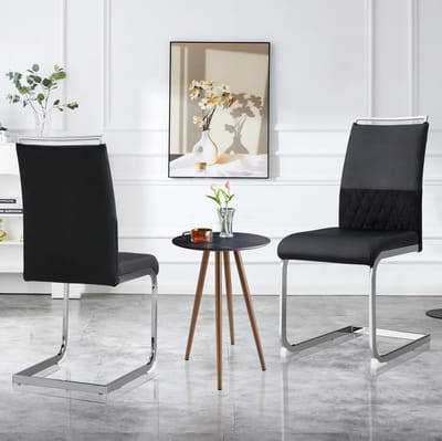 DESMIU Eetkamerstoel 42 Cm - Set Van 2 - Hoge Rug En Gewatteerde Zitting - Voor Eetkamer En Keuken - Kunstleer En Metaal - Zwart