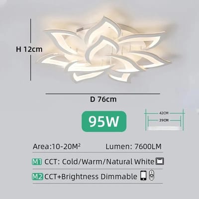 Questyr - LED Lotus Plafondkroonluchter - APP Afstandsbediening - Traploos dimmen - Hanglamp Slaapkamer Studie - Plafondlamp Home