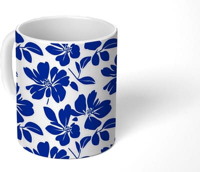 Mok - Koffiemok - Floraal - Modern - Blauw - Mokken - 350 ML - Beker - Koffiemokken - Theemok