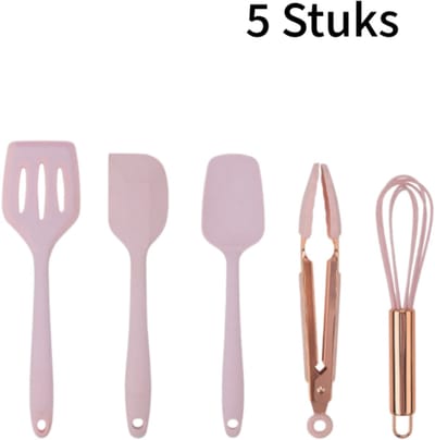5 stuks mini bakgerei set – kleine siliconen spatels en garde – voor taart, cupcake en fondant – zacht en buigzaam – roze handgreep – voedselveilig