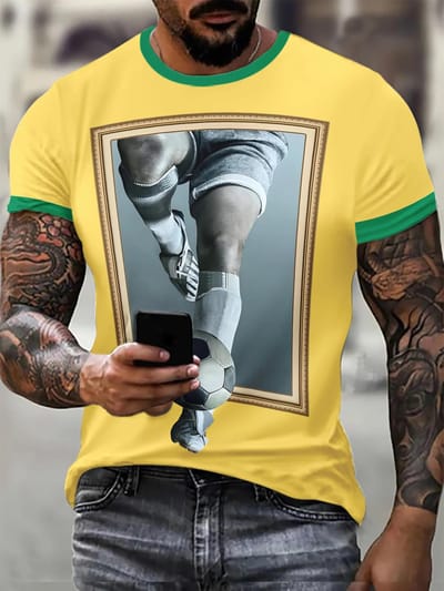 T-shirt de football brésilien à imprimé numérique 3D pour homme, vêtement d'été à séchage rapide, respirant, col rond, ample 6XL gray
