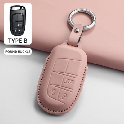 PU Leer Auto Afstandsbediening Sleutelhoes Beschermhoes Voor Jeep Chrysler 300 200 Cherokee Wrangler Compass Renegade Fiat 500X Accessoire gray