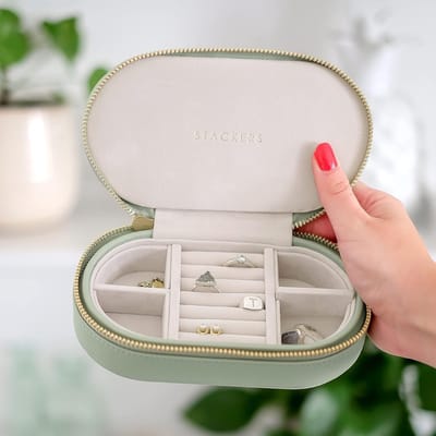 Juwelendoos Rond - Reis Organizer - Sieraden Opbergen - Zachte Voering - 17.5 x 10 x 4.5 cm - Groen