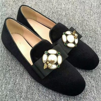Dames Platte Schoenen Retro Parel Instappers Loafers Kleine Bij Lage Mond Lefu Schoenen 35 zwart