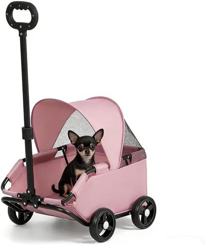Hondenbuggy Winkelwagen - Dierenvervoer - Dagelijkse Uitstapjes - UV-beschermende Kap - 85x35x51cm - Roze