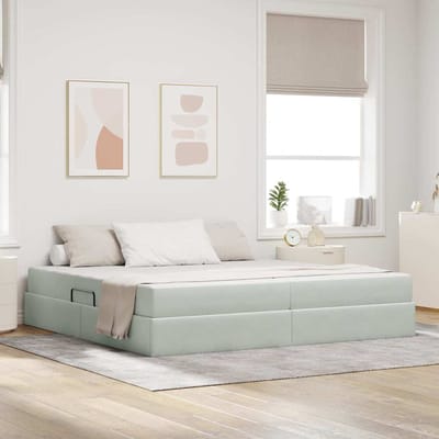vidaXL - Opbergbed - met - matras - met - opslag - Lichtgrijs - 200 - x - 200 - cm - Fluweel