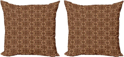 ABAKUHAUS Aziatische decoratieve kussenhoes, 2-pack, bloemenspiral 50x50 cm, bruin, lichtbruin, beige