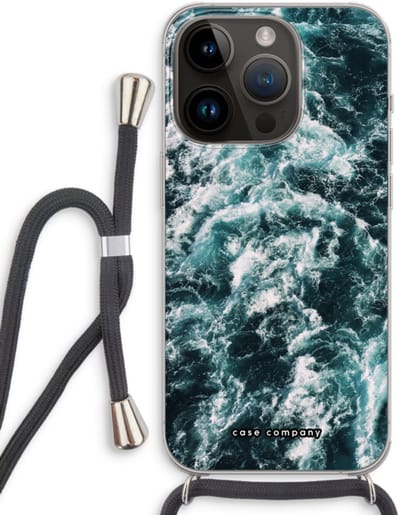 Case Company® - Hoesje met koord geschikt voor iPhone 14 Pro hoesje met Koord - Zee golf - Telefoonhoesje met Zwart Koord - Bescherming aan alle Kanten en Over de Schermrand