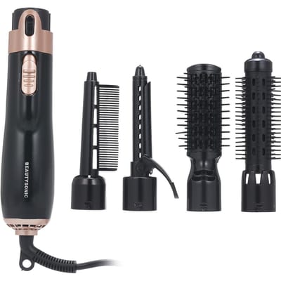 Sèche-cheveux 4 en 1, styler et volumateur, bigoudi, lisseur, brosse pour sèche-cheveux, peigne rotatif EU Plug noir