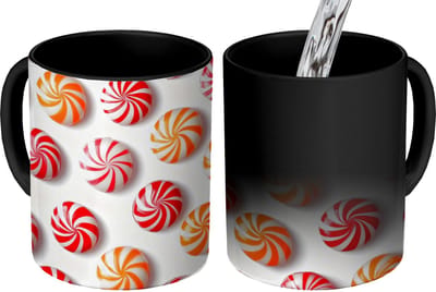 Magische Mok - Foto op Warmte Mokken - Koffiemok - Snoep - Patroon - Rood - Oranje - Magic Mok - Beker - 350 ML - Theemok