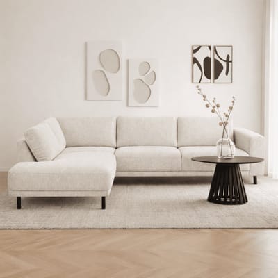 Dimehouse Moderne 3-zits Hoekbank Links Beige Stof Aniko met Lounger 240x197x78 cm - Stof - Modern - 240 x 197 x 93 cm