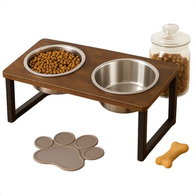 Cheqo® Verhoogde Hondenvoerbak - Voerbakken - Dinerset Hond - Dubbele Voerbak met Standaard - Drinkbak Hond - Waterbak - RVS - Anti-slip Standaard