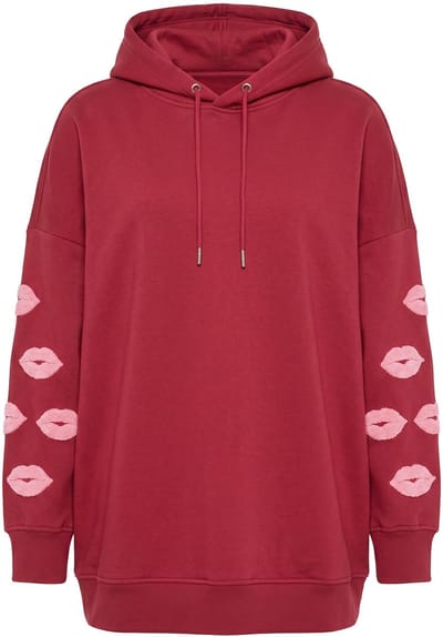 Studio Untold - Dames - Hoodie Groot model Kussen Trui met capuchon - Donkerrood - Maat 50+